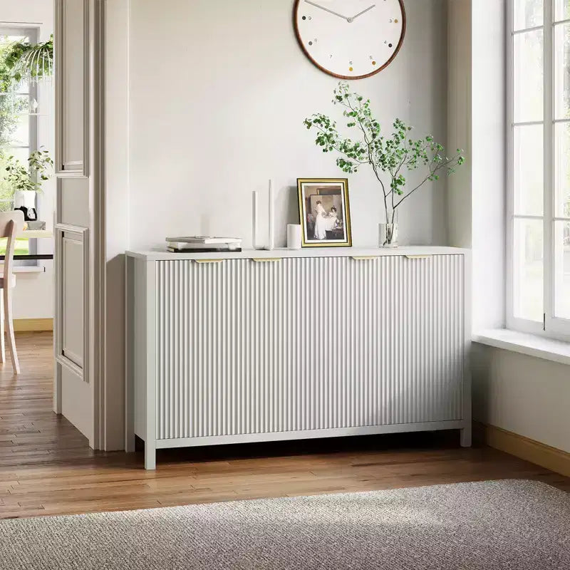 COZONY 55 Mobile Credenza Moderno con Ante Scanalate e Ripiani Regolabili, Credenza a 4 Ante in Legno per Sala da Pranzo, Cucina e Soggiorno