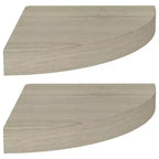 Set 2 Mensole Angolari a Nido d'Ape in MDF, Metallo, Effetto Rovere 25x25x3.8 cm