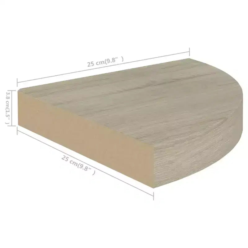 Set 2 Mensole Angolari a Nido d'Ape in MDF, Metallo, Effetto Rovere 25x25x3.8 cm
