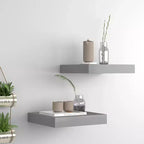 Wall Shelf Set of 2 Gray MDF 9.1x9.3x1.5 in Wall Shelf Square