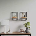 Wall Shelf Set of 2 Natural wood and black Solid Acacia wood, Steel