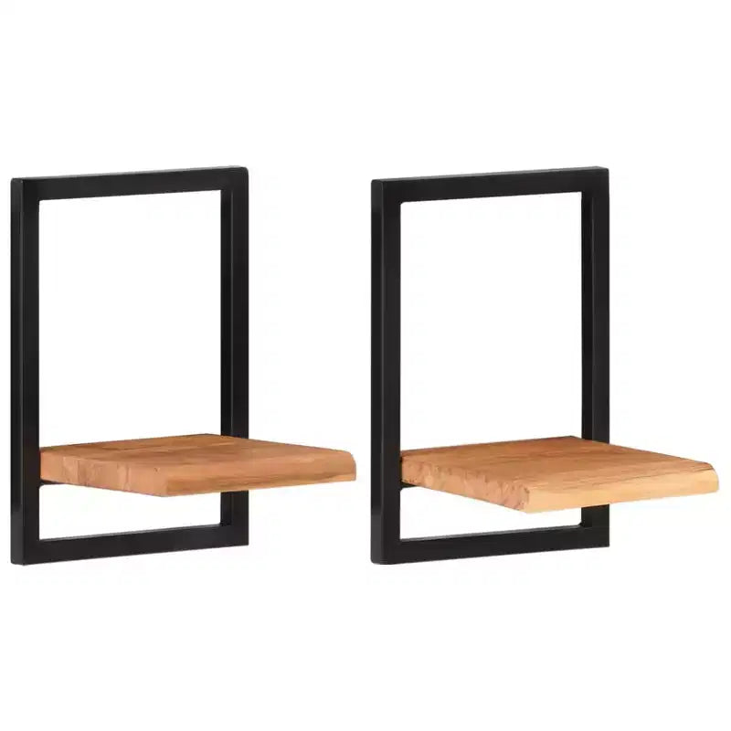 Set di 2 mensole da parete Legno naturale e nero Legno massello di acacia, Acciaio