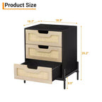 Comodino intrecciato GustoWave con gambe in ferro, comodino decorativo a tre cassetti per camera da letto/salotto
