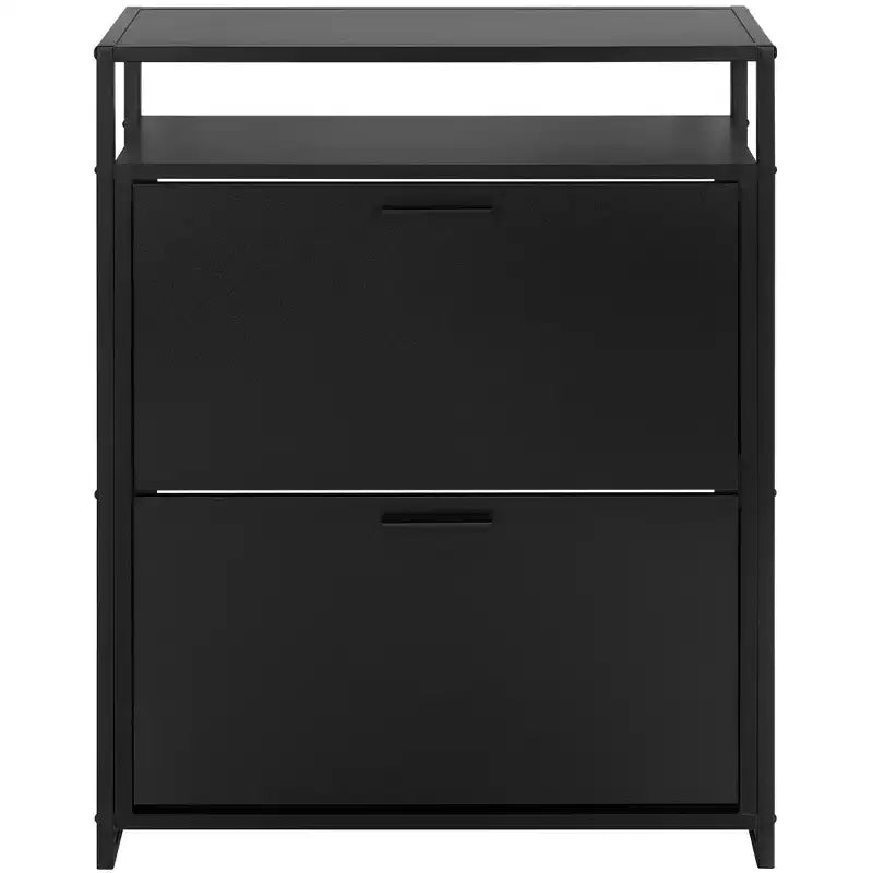 eHemco Scarpiere a 2 Ante con Ripiano, Organizzatore Moderno, Struttura in Metallo Nero, 2 Cassetti a Ribalta