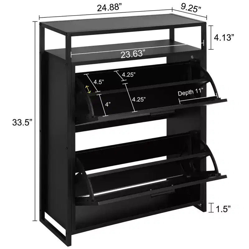 eHemco Scarpiere a 2 Ante con Ripiano, Organizzatore Moderno, Struttura in Metallo Nero, 2 Cassetti a Ribalta