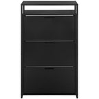 Scarpiera a 3 ante eHemco con ripiano, organizer moderno, struttura in metallo nero, 3 cassetti a ribalta