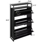 Scarpiera a 3 ante eHemco con ripiano, organizer moderno, struttura in metallo nero, 3 cassetti a ribalta