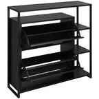 eHemco Scarpiera a 2 ante con 4 ripiani, organizer moderno, struttura in metallo nero, 2 cassetti a ribalta