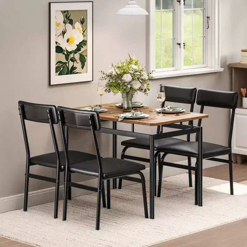 Industrial Dining Table Set for 4, Wooden Kitchen Table Set, Farmhouse Breakfast Nook Furniture Set, for Dining Room, Apartment, Studio