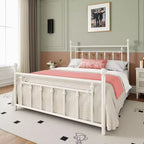 Elegante Struttura Letto Matrimoniale in Metallo da 14 Pollici con Testiera e Pediera Vintage, Nessun Box Spring, Contenitore Sottoletto, Silenzioso e Facile da Montare