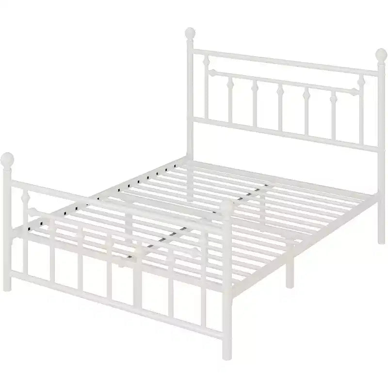 Elegante Struttura Letto Matrimoniale in Metallo da 14 Pollici con Testiera e Pediera Vintage, Nessun Box Spring, Contenitore Sottoletto, Silenzioso e Facile da Montare