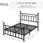 Elegante Struttura Letto Matrimoniale in Metallo da 14 Pollici con Testiera e Pediera Vintage, Nessun Box Spring, Contenitore Sottoletto, Silenzioso e Facile da Montare