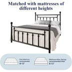 Elegante Struttura Letto Matrimoniale in Metallo da 14 Pollici con Testiera e Pediera Vintage, Nessun Box Spring, Contenitore Sottoletto, Silenzioso e Facile da Montare