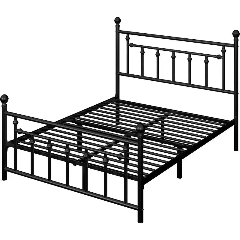 Elegante Struttura Letto Matrimoniale in Metallo da 14 Pollici con Testiera e Pediera Vintage, Nessun Box Spring, Contenitore Sottoletto, Silenzioso e Facile da Montare