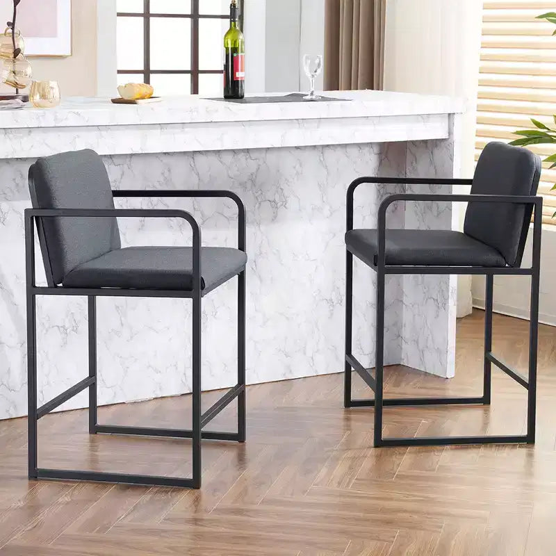 Okak 24Sgabelli da bar moderni imbottiti altezza bancone set da 2, sgabelli da bancone minimalisti con braccioli, struttura in metallo e sedile imbottito per cucina