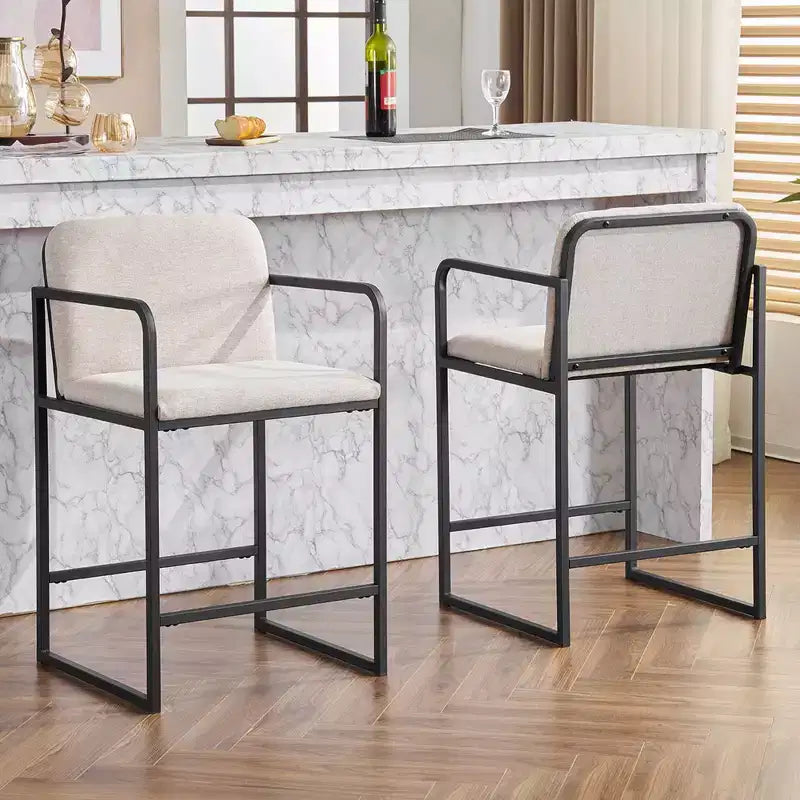 Okak 24Sgabelli da bar moderni imbottiti altezza bancone set da 2, sgabelli da bancone minimalisti con braccioli, struttura in metallo e sedile imbottito per cucina