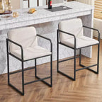 Okak 24Modern Upholstered Bar Stools Counter Height Set of 2, Minimalist Counter Stools with Armrest, Metal Frame and Padded Seat for Kitchen