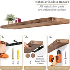 Sorbus Confezione da 3 Mensole Fluttuanti a Parete da 122 cm - per Camera da Letto, Cucina, Soggiorno, Bagno, Decorazione Rustica