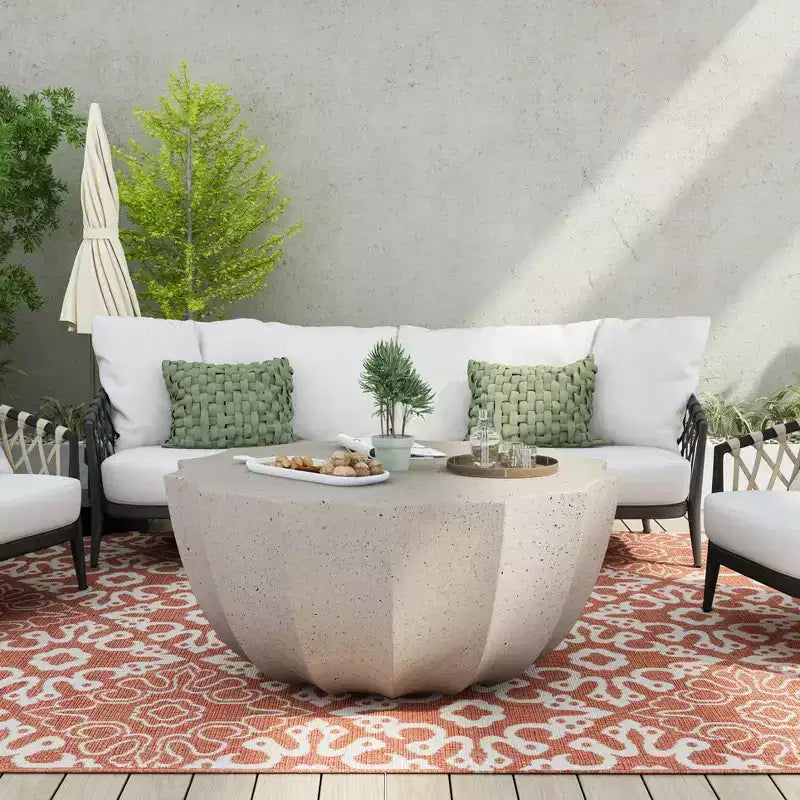 Tavolino da caffè rotondo da esterno da 35 pollici, design moderno ed elegante, impermeabile e senza necessità di montaggio, tavolo da caffè per patio e giardino