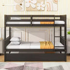 MAYEERTY Twin Rubber Wood Bunk Bed with Trundle Convertible into Twin Size Bed Ladder and Safety Guardrails Espresso