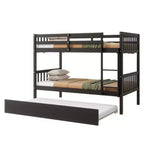 MAYEERTY Letto a Castello in Legno di Gomma con Materasso Estraibile Convertibile in Letto Matrimoniale, Scala e Sponde di Sicurezza, Espresso
