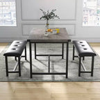 Set da Tavolo da Pranzo per 4, Set Tavolo da Cucina Piccolo, Tavolo da Cucina in Legno Industriale Moderno, 2 Panche Imbottite, Struttura in Metallo, per Soggiorno