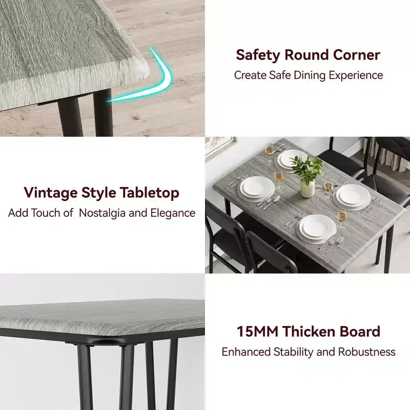 Set Tavolo da Pranzo per 4 Persone, Tavolo da Cucina Rettangolare e Set Accent Dinette, Set Mobili da Sala da Pranzo Moderni in Legno, per Cucina, Casa