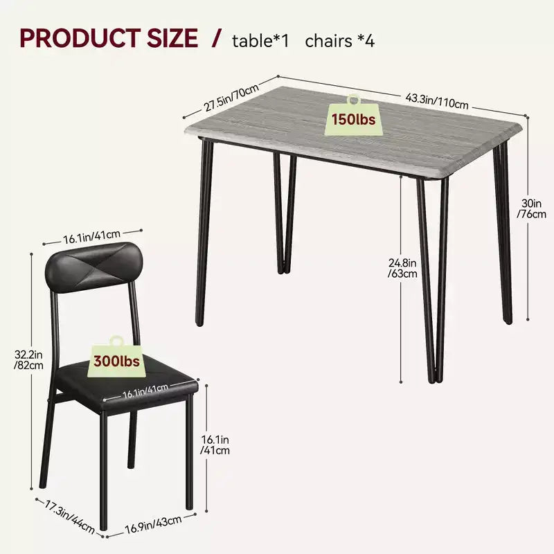 Set Tavolo da Pranzo per 4 Persone, Tavolo da Cucina Rettangolare e Set Accent Dinette, Set Mobili da Sala da Pranzo Moderni in Legno, per Cucina, Casa