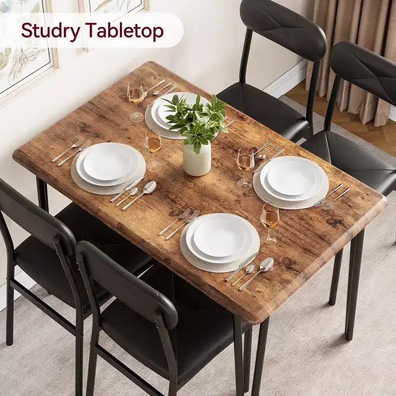 Set Tavolo da Pranzo per 4 Persone, Tavolo da Cucina Rettangolare e Set Accent Dinette, Set Mobili da Sala da Pranzo Moderni in Legno, per Cucina, Casa