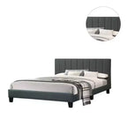 Royal Hampton Letto matrimoniale moderno con piattaforma, rivestimento in peluche trapuntato, grigio antracite