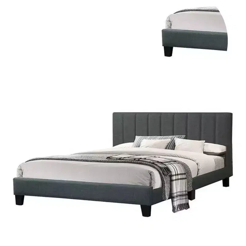 Royal Hampton Letto matrimoniale moderno con piattaforma, rivestimento in peluche trapuntato, grigio antracite