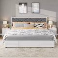 King Size Bed Frame,Wooden Bed Frame with Fabric Upholstered Headboard,No Box Spring Needed,Strong Wooden Slats,Easy Assembly,White