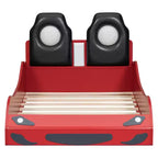 Letto a forma di auto da corsa per bambini, misura doppia, con luce a LED e schienale imbottito, struttura in legno, piattaforma letto per bambini