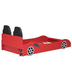 Letto a forma di auto da corsa per bambini, misura doppia, con luce a LED e schienale imbottito, struttura in legno, piattaforma letto per bambini