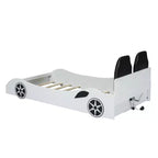 Letto a forma di auto da corsa per bambini, misura doppia, con luce a LED e schienale imbottito, struttura in legno, piattaforma letto per bambini