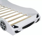 Letto a forma di auto da corsa per bambini, misura doppia, con luce a LED e schienale imbottito, struttura in legno, piattaforma letto per bambini