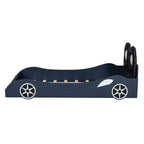 Letto a forma di auto da corsa per bambini, misura doppia, con luce a LED e schienale imbottito, struttura in legno, piattaforma letto per bambini