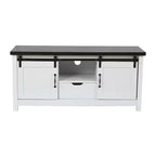 LuxenHome 47.3W Farmhouse TV Stands for Living Room with Sliding Barn Door, Media Console with Storage and Drawer White
