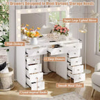 Toeletta con presa di corrente, vanity da 11 cassetti con specchio e 12 luci LED, adatta per camere da letto