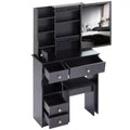 Okak 29.2IN Vanity Desk with Cushioned Stool and Right Sliding Mirror, Multi Layer Makeup Vanity with High Capacity Storage, Vanity Table