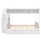 Letto a castello Bellemave Twin su Full con mensole, scala contenitore e 2 cassetti, Bianco