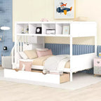 Letto a castello Bellemave Twin su Full con mensole, scala contenitore e 2 cassetti, Bianco