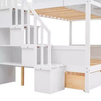 Letto a castello Bellemave Twin su Full con mensole, scala contenitore e 2 cassetti, Bianco