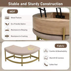 JVNOXK Tavolino moderno rotondo trasformabile con contenitore e 3 pouf bianco e naturale
