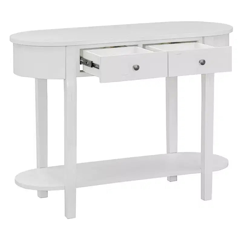 Consolle retrò Luxystar dal design curvo e dalla finitura liscia per ingressi e soggiorni, Bianco Antico