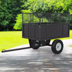 Rimorchio utilitario in acciaio per impieghi gravosi, Carrello da traino per ATV, 480 litri, capacità 340 kg con sponde rimovibili, Rimorchio da giardino per UTV