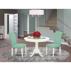 Set tavolo da pranzo rotondo 3 pezzi - Tavolo da 42" e 2 sedie Parsons - Moderna similpelle PU e gambe bianche in lino