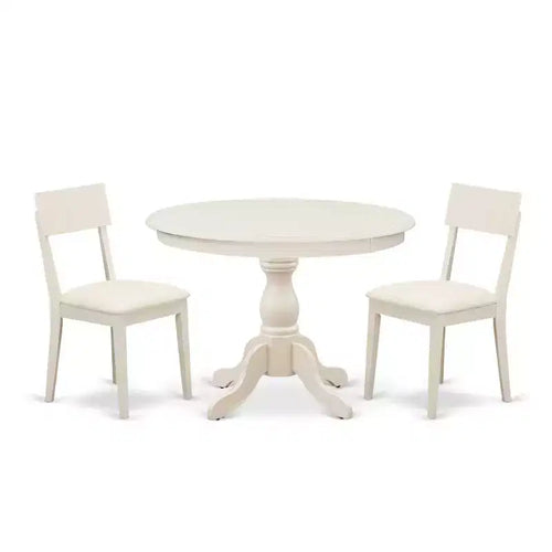 3-Piece Linen White Finish Solid Wood Top - Dining Room Set - Seats 4