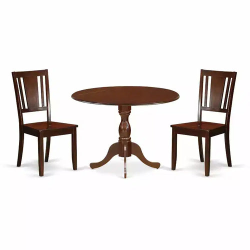 3-Piece Mahogany Finish Solid Wood Top - Dining Room Set - Seats 4