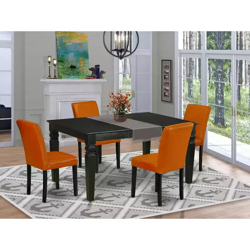 Set Tavolo da Cucina Cottage Costiero - Tavolo Rettangolare 5 Pezzi con Prolunga e 4 Sedie Parsons - Gambe Nere